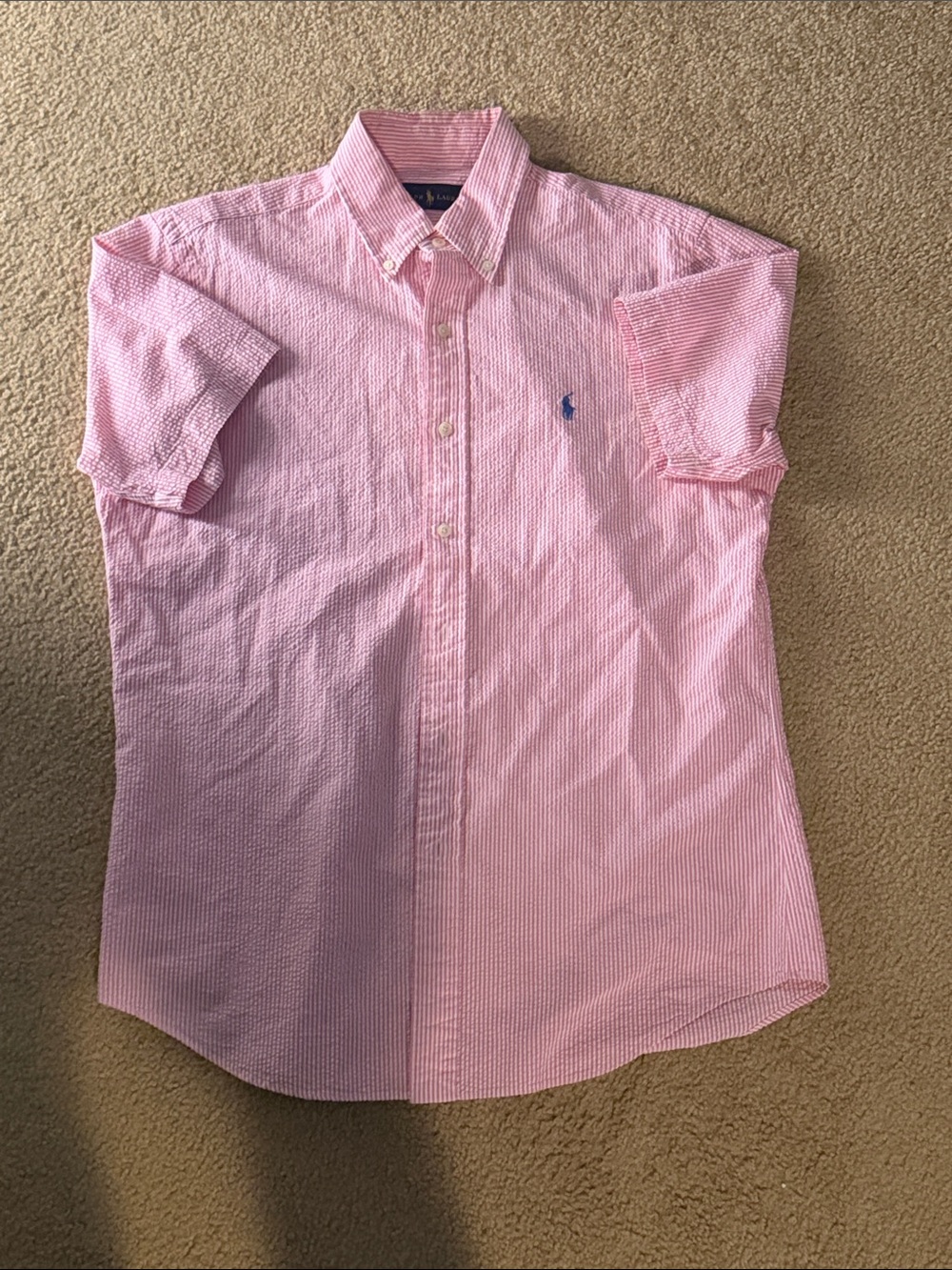 Ralph Lauren Pink Seersucker Short-Sleeve Button-Down Shirt